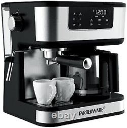 10 Cup Dual Brew Touchscreen Coffee Espresso Machine Black Stainless Steel NEW