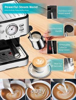 15Bar Espresso Machine Coffee Cappuccino Maker Milk Frother Steam Wand 1.5L Tank