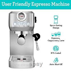 20 Bar Cappuccino Coffee Machine Espresso Machine 1350W Stainless Steel Silver