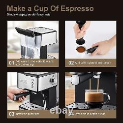 Coffee Machine Cappuccino/Latte 20-Bar WithMilk Frother Wand Espresso Coffee Maker