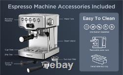 Coffee Maker Machine Cappuccino/Latte 20-Bar WithMilk Frother Wand 1.8L Water Tank