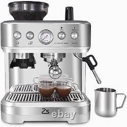Espresso Machine 15 Bar Coffee Maker Cappuccino Latte With Milk Frother Grinder