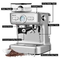 Espresso Machines 20 Bar Coffee Machine With Milk Frother Wand Sliver 2 Cups New