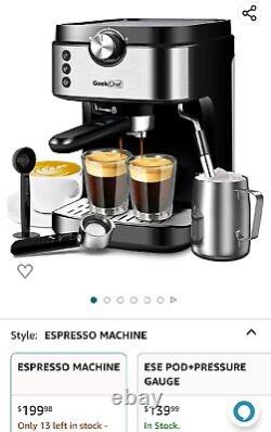 Geek Chef Espresso, Cappuccino, Latte, Machiato Maker withMilk Frother 20 Bar system