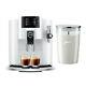 Jura E8 Smart Espresso Coffee Machine, White & Glass Milk Container Bundle Set