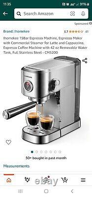Sejoy Espresso Machine 20 Bar Espresso Coffee Machine Silver (CM5100)