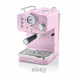Swan Retro Pump Espresso Coffee Machine, Pink, 15 Bars of Pressure, Milk